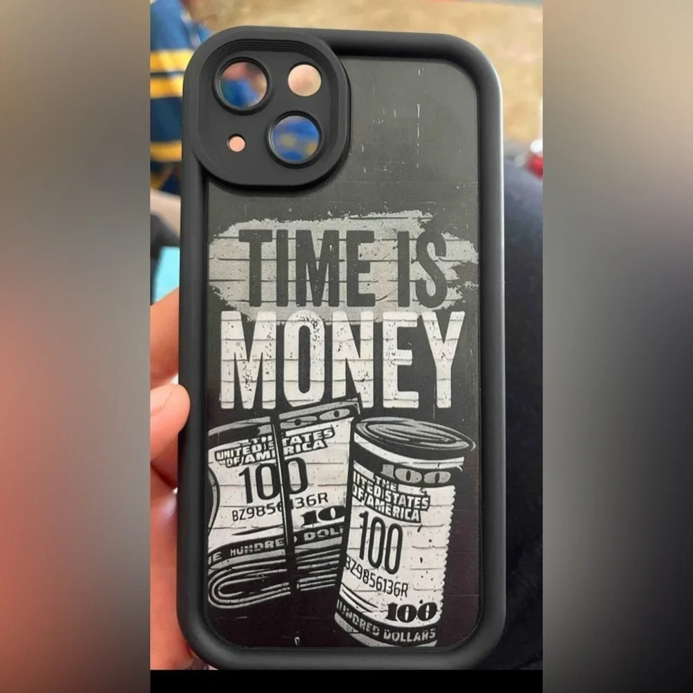 iPhone 14 Black and White 'Time is Money' Phone Case
